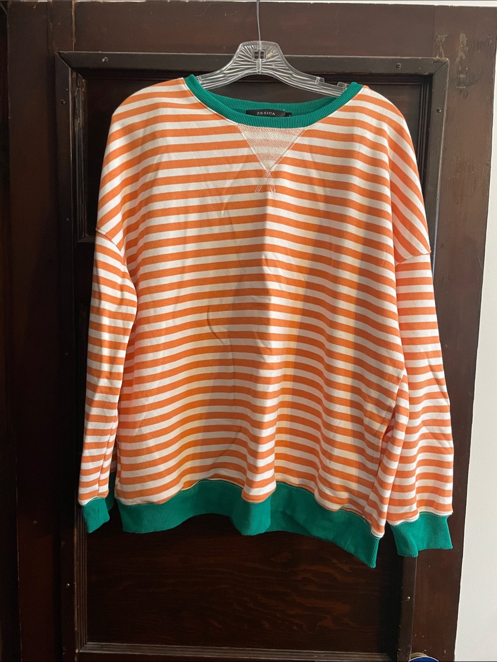 Zesica Orange & White Striped Sweatshirt with Green Trim